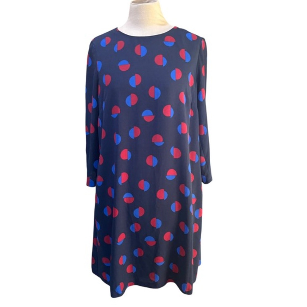 Phase Eight Navy Red Polka Dot Long Sleeve Knee Length Shift Dress US sz 6 UK 10 - Picture 3 of 7